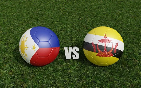 サッカー場の旗の色のサッカーボール ブルネイ ダルサラームとフィリピン 3Dレンダリング — ストック写真