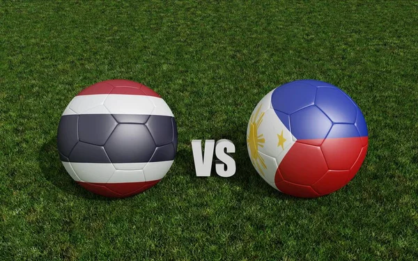 サッカー場の旗の色のサッカーボール フィリピンとタイ 3Dレンダリング — ストック写真