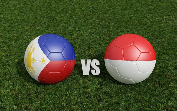 サッカー場の旗の色のサッカーボール インドネシアとフィリピン 3Dレンダリング — ストック写真
