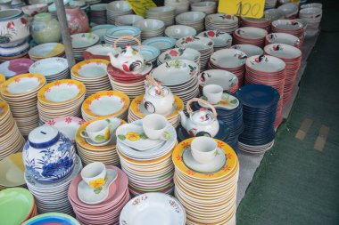 Stacked ceramic bowls & mugs ceramic products for sale of Lampang, Thailand
