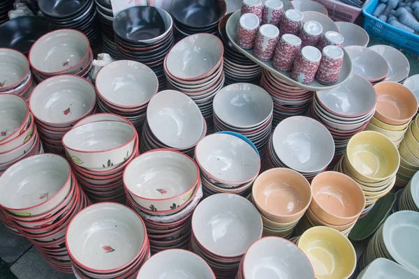 Stacked Ceramic Bowls Mugs Ceramic Products Sale Lampang Thailand — Zdjęcie stockowe