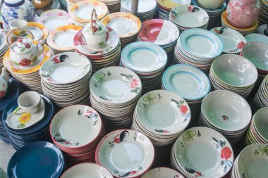 Stacked ceramic bowls & mugs ceramic products for sale of Lampang, Thailand