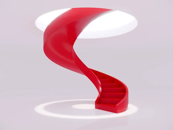 Escalera Caracol Roja Espacio Blanco Representación —  Fotos de Stock