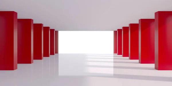 Interior Espaço Vazio Com Coluna Vermelha Renderização — Fotografia de Stock