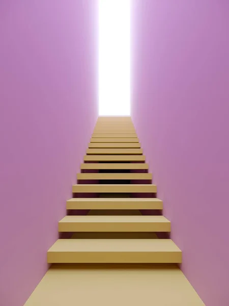 粉色空间中的黄色楼梯 3D渲染 — 图库照片