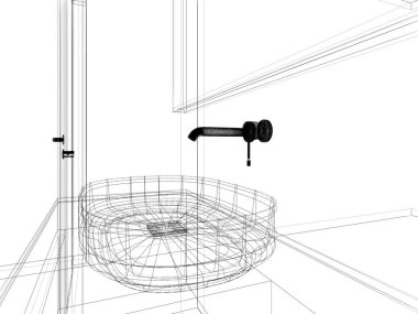 Banyodaki tezgahın soyut tasarımı, 3D görüntüleme