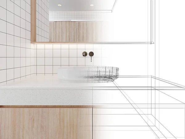 バスルームのカウンタートップの抽象的なスケッチデザイン3Dレンダリング — ストック写真