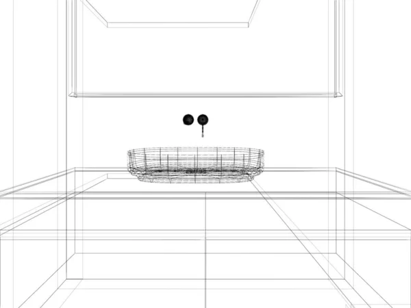 Abstrakte Skizze Der Arbeitsplatte Badezimmer Rendering — Stockfoto