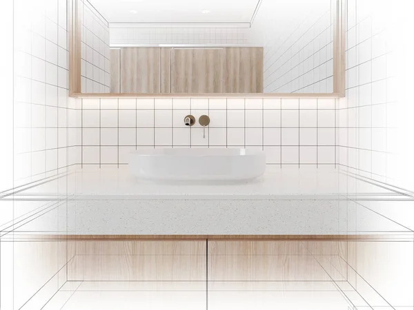 Abstract Sketch Design Counter Top Bathroom Rendering — Stock Photo, Image