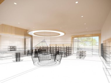 Süpermarketin soyut tasarımı, 3D görüntüleme