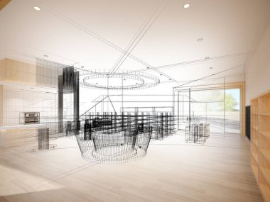 Süpermarketin soyut tasarımı, 3D görüntüleme