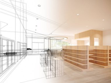 Süpermarketin soyut tasarımı, 3D görüntüleme