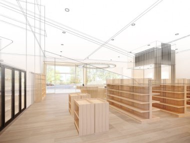 Süpermarketin soyut tasarımı, 3D görüntüleme