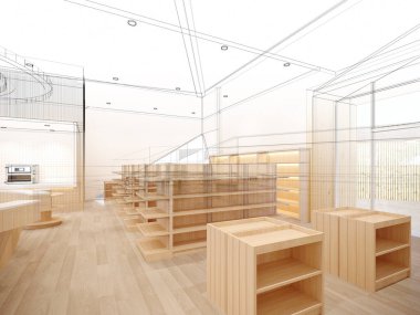 Süpermarketin soyut tasarımı, 3D görüntüleme