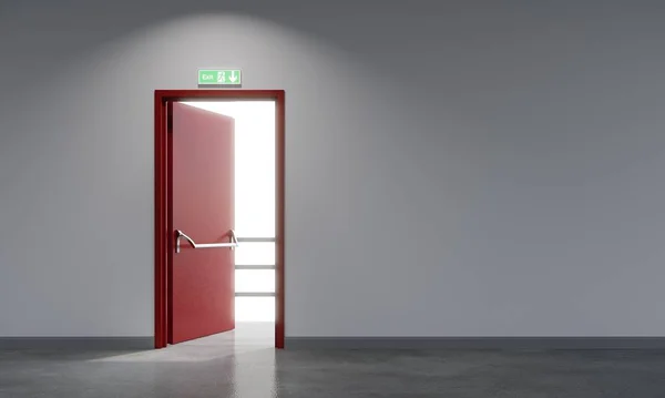 Wyjście Przeciwpożarowe Czerwone Metalowe Drzwi Białym Budynku Przestrzeni Renderowanie — Zdjęcie stockowe