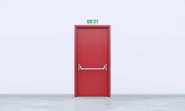 Wyjście Przeciwpożarowe Czerwone Metalowe Drzwi Białym Budynku Przestrzeni Renderowanie — Zdjęcie stockowe