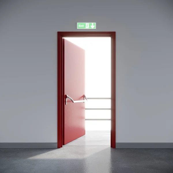 Fire Exit Red Door White Space Building Rendering — Stock Photo, Image