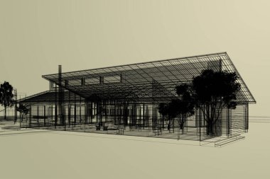 sketch design of house , 3d rendering wire frame