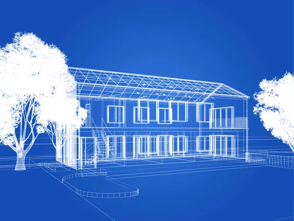 Sketch Design House Rendering Wire Frame — Photo