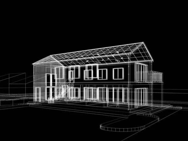 Σχέδιο Σχεδίασης Σπιτιού Rendering Wire Frame — Φωτογραφία Αρχείου