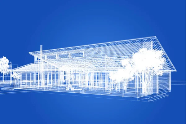 Sketch Design House Rendering Wire Frame — Photo