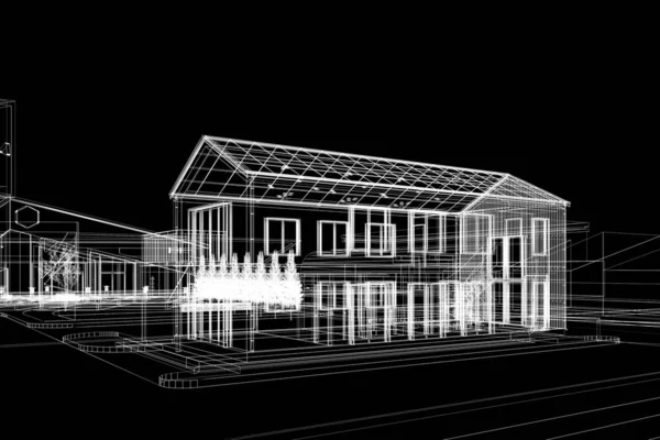 Sketch Design House Rendering Wire Frame — ストック写真