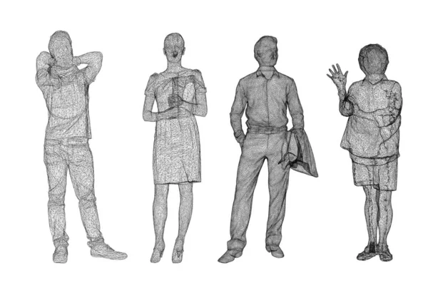 Menschen Die Drahtgestell Stehen Frauen Und Männer Darstellung — Stockfoto