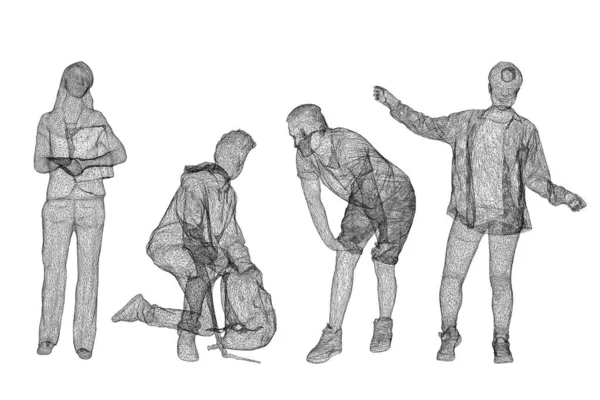 Oameni Picioare Așezat Cadru Sârmă Femeie Bărbați Redare — Fotografie, imagine de stoc