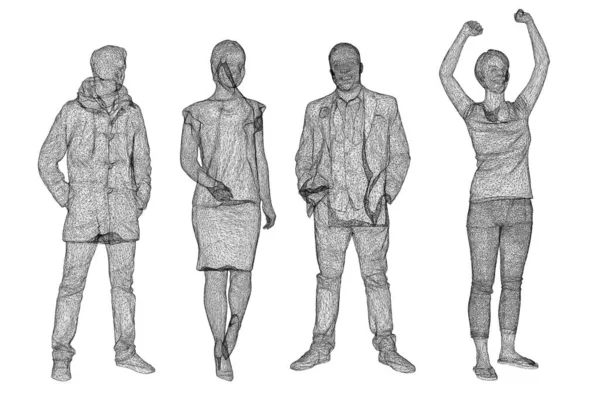 ワイヤフレーム 女性と男性 3Dレンダリングに立っている人は — ストック写真