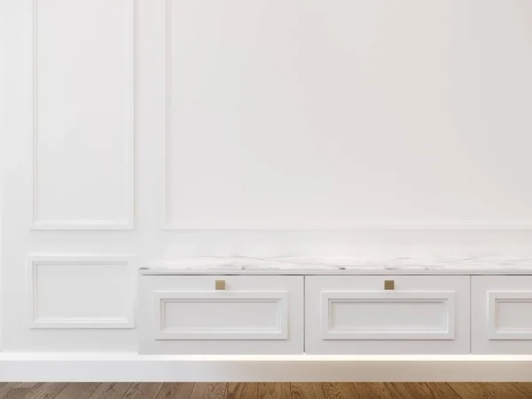 古典的な白い壁と低キャビネットの3Dレンダリング ストック画像