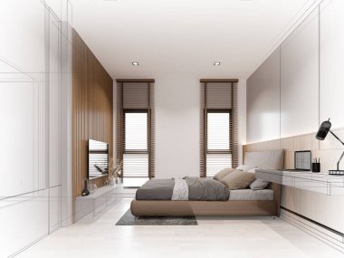  İç yatak odasının eskiz tasarımı, 3 boyutlu kablo çerçevesi