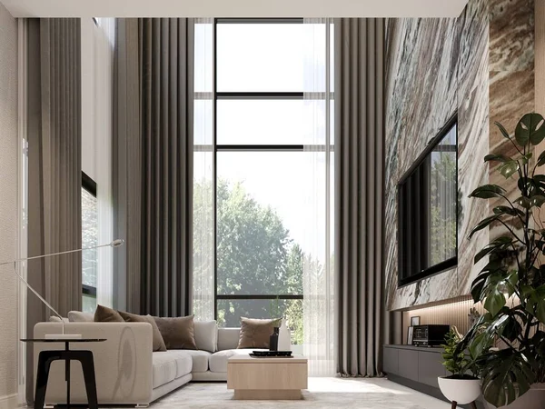 Cozy Living Room Interior Design Rendering Wire Frame — Stock Photo, Image