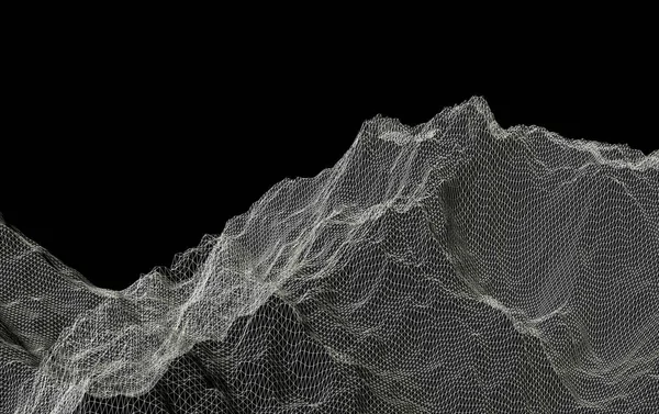 Wireframe Mountains Polygonal Landscape Rendering — Stock Photo, Image