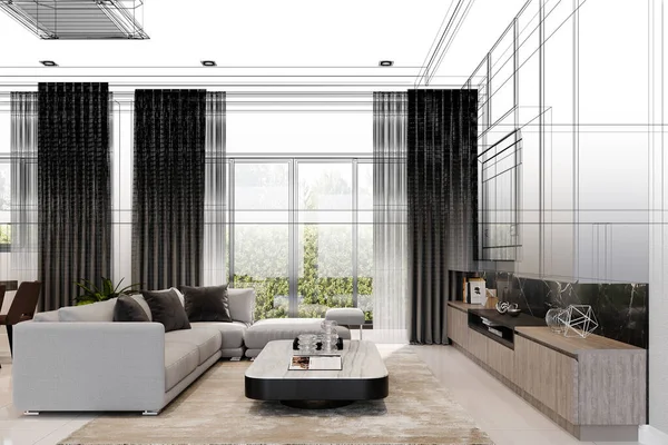 Cozy Living Room Interior Design Rendering — Stock Photo, Image