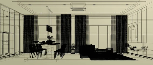 Konforlu Oturma Odası Tasarımı Tasarım — Stok fotoğraf