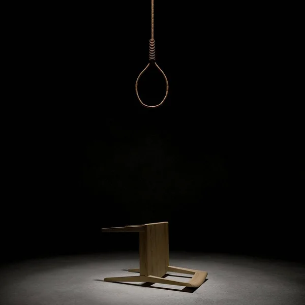 暗い部屋のロープの鼻と椅子 恐怖の概念の3Dレンダリング — ストック写真