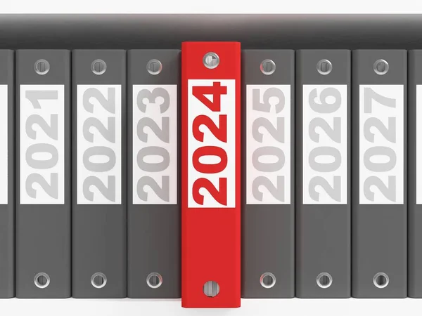 Teczki Biurowe Półkach Koncepcja Nowego Roku 2024 Renderowanie Zdjęcie Stockowe