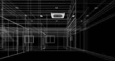 modern boş oda iç tasarımı, 3D görüntüleme