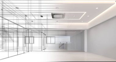 modern boş oda iç tasarımı, 3D görüntüleme