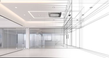 modern boş oda iç tasarımı, 3D görüntüleme