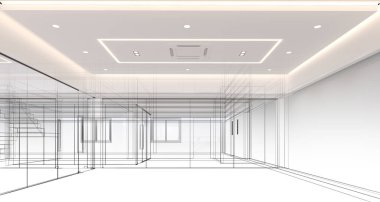 modern boş oda iç tasarımı, 3D görüntüleme