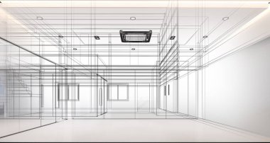 modern boş oda iç tasarımı, 3D görüntüleme