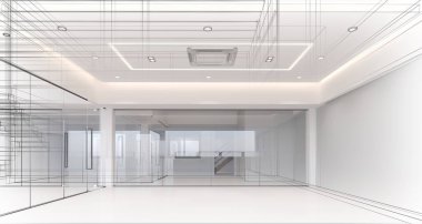 modern boş oda iç tasarımı, 3D görüntüleme