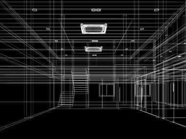 modern boş oda iç tasarımı, 3D görüntüleme