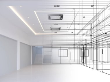modern boş oda iç tasarımı, 3D görüntüleme