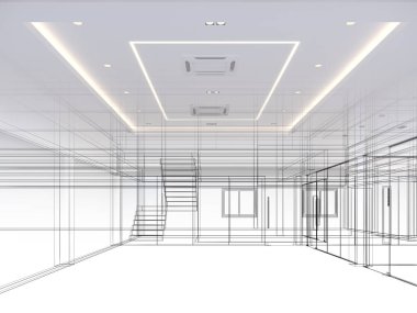 modern boş oda iç tasarımı, 3D görüntüleme