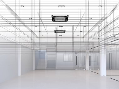 modern boş oda iç tasarımı, 3D görüntüleme