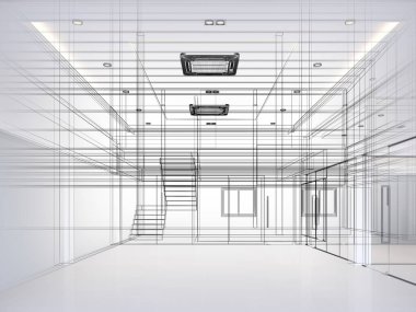 modern boş oda iç tasarımı, 3D görüntüleme