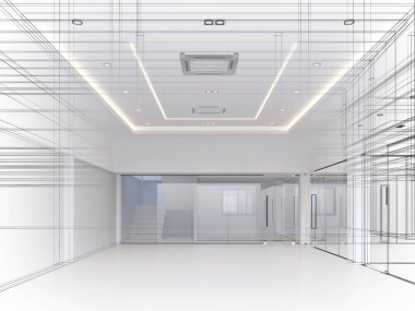 modern boş oda iç tasarımı, 3D görüntüleme