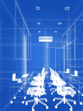 İç tasarım ofisinin 3D görüntülemesi